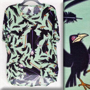 LuLaRoe Seafoam Green Maleficent & Black Crows Hi-Lo Top Size XS (T-392)